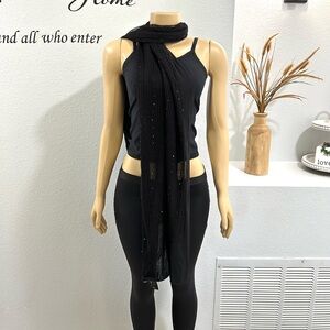 Black BEBE Sequin Rectangle Scarf EUC